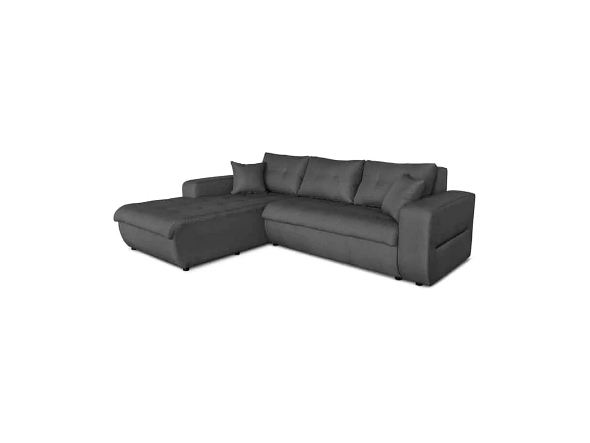 Canapé d'angle convertible 4 places en tissu gris anthracite