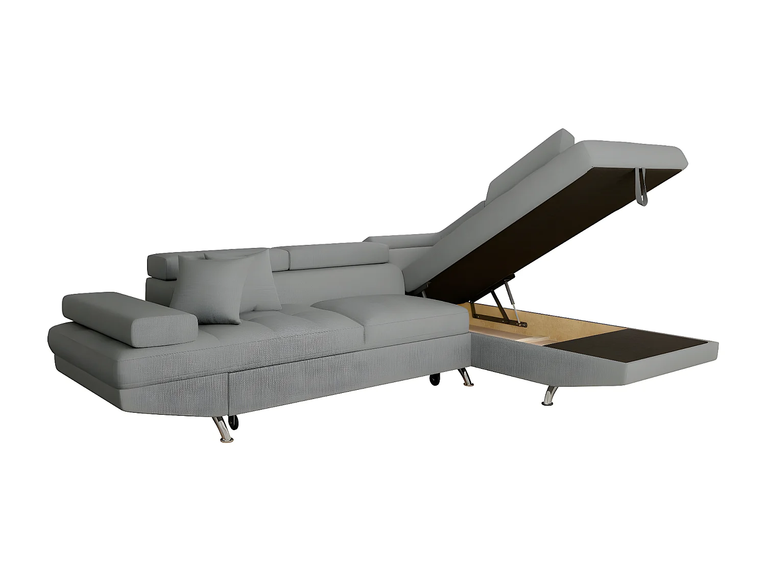 Canapé d'angle convertible droit avec coffre de rangement en tissu