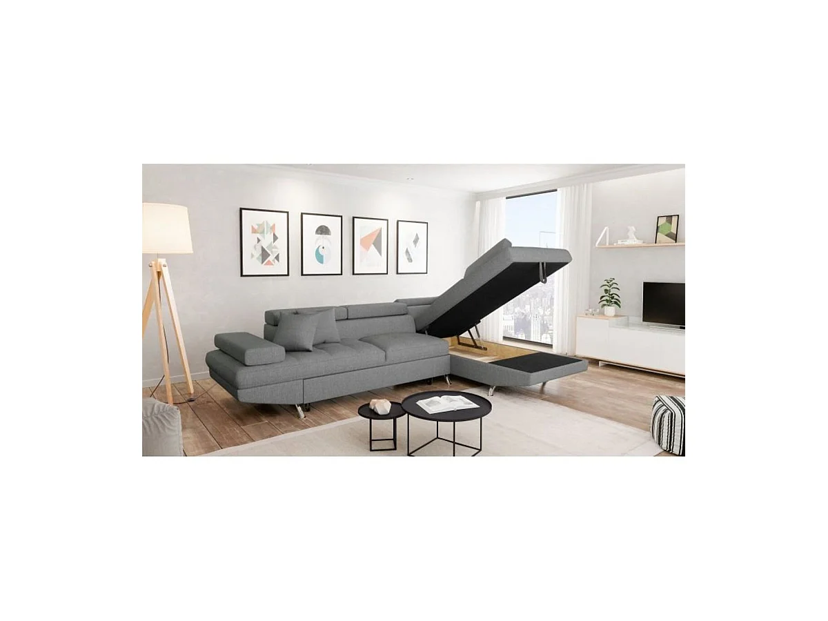 Canapé d'angle convertible droit avec coffre de rangement en tissu