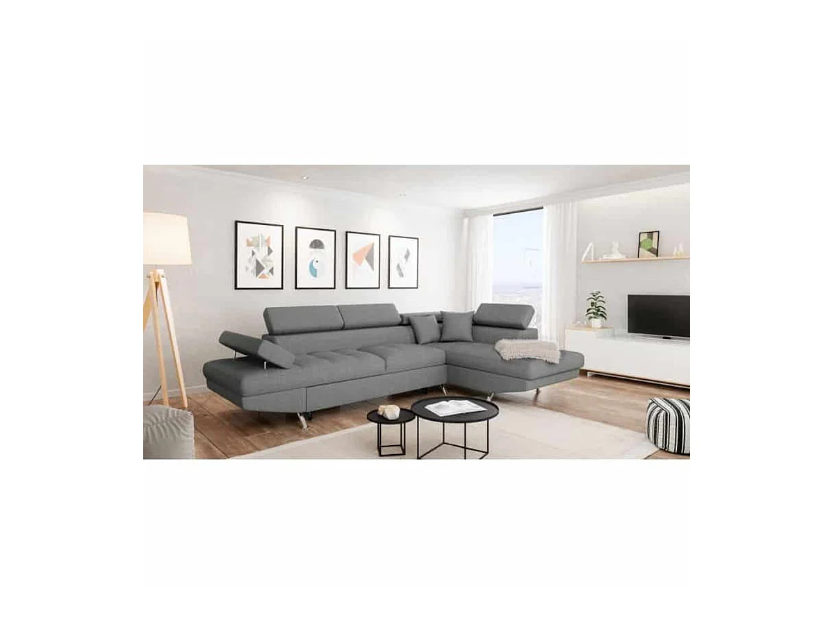 Canapé d'angle convertible droit avec coffre de rangement en tissu