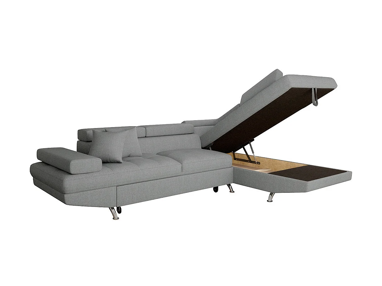Canapé d'angle convertible droit avec coffre de rangement en tissu