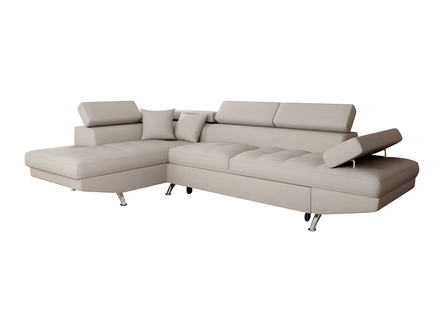 Canapé d'angle gauche 5 places Rio Convertible avec coffre en tissu - Beige - L271 x P192 x H70cm - Loungitude
