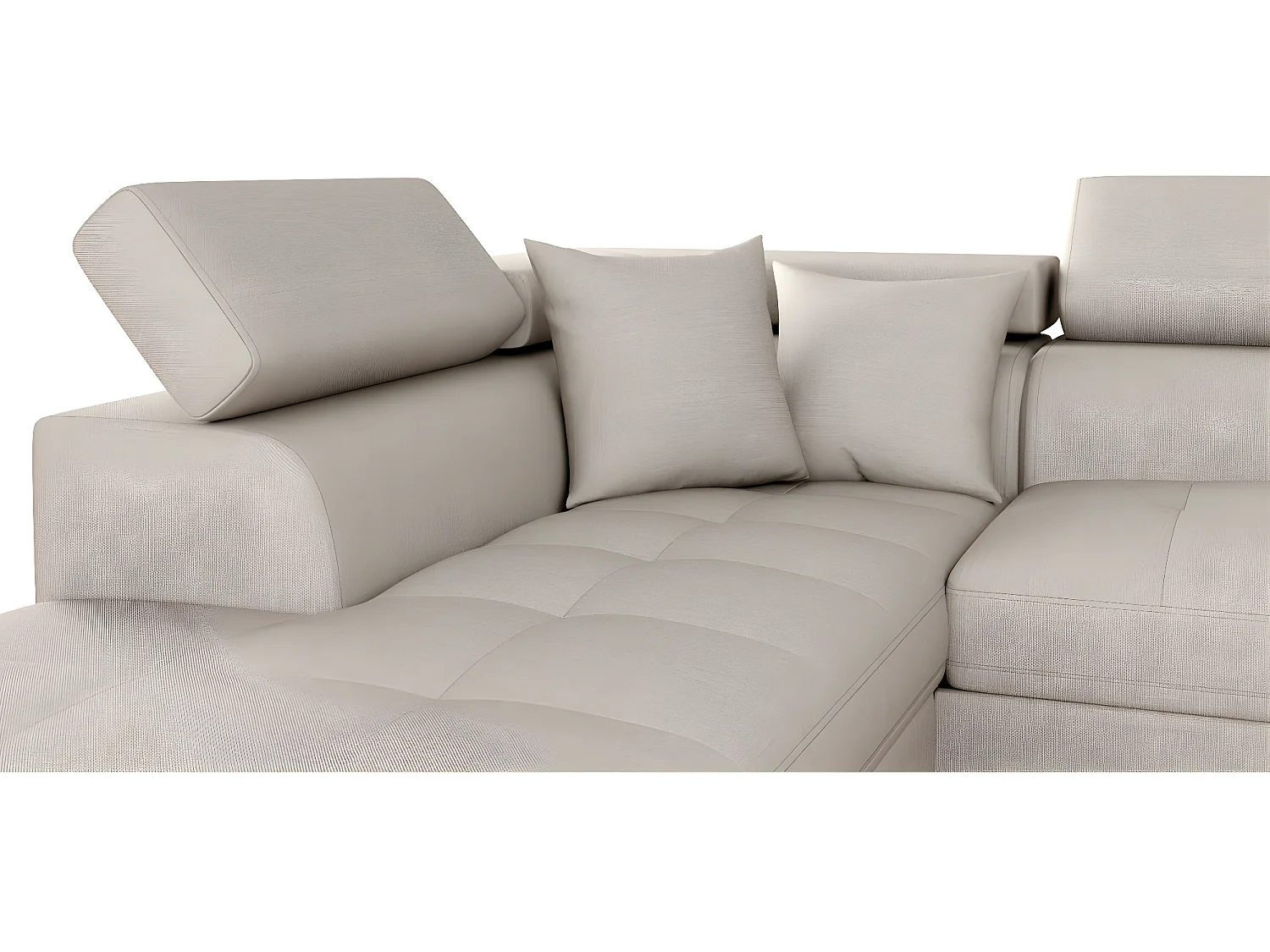 Canapé d'angle gauche 5 places Rio Convertible avec coffre en tissu - Beige - L271 x P192 x H70cm - Loungitude