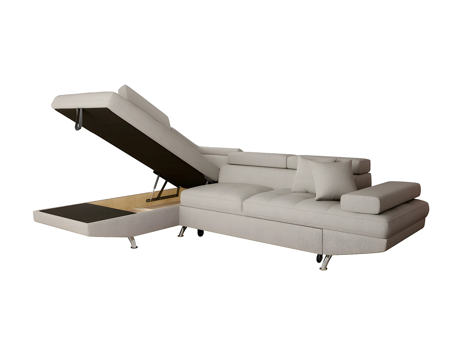 Canapé d'angle gauche 5 places Rio Convertible avec coffre en tissu - Beige - L271 x P192 x H70cm - Loungitude