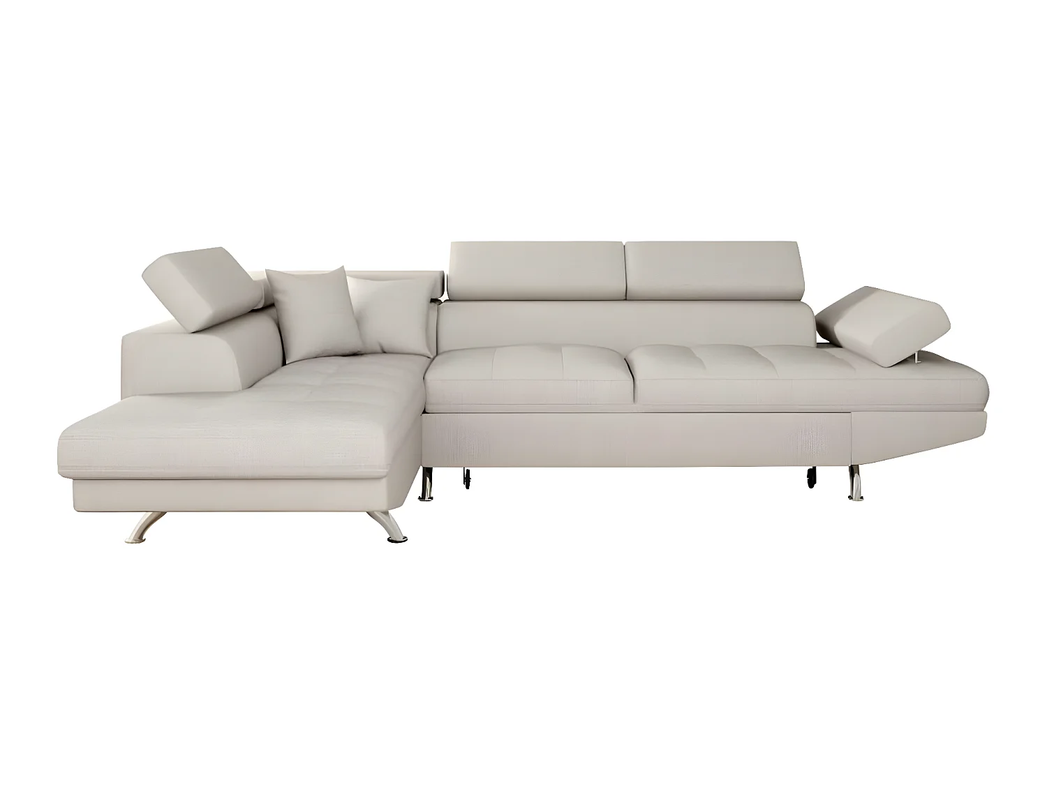 Canapé d'angle gauche 5 places Rio convertible avec coffre en tissu - Beige - L271 x P192 x H70cm - Loungitude