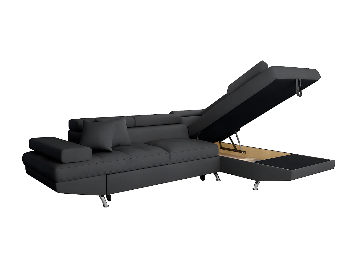 Canapé d'angle convertible droit avec coffre de rangement en tissu