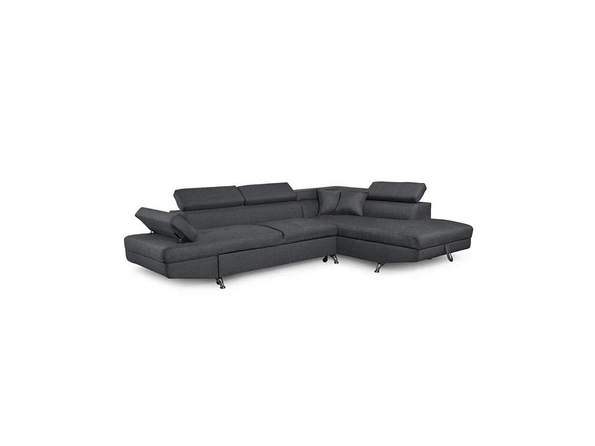 Canapé d'angle convertible 5 places en tissu gris anthracite