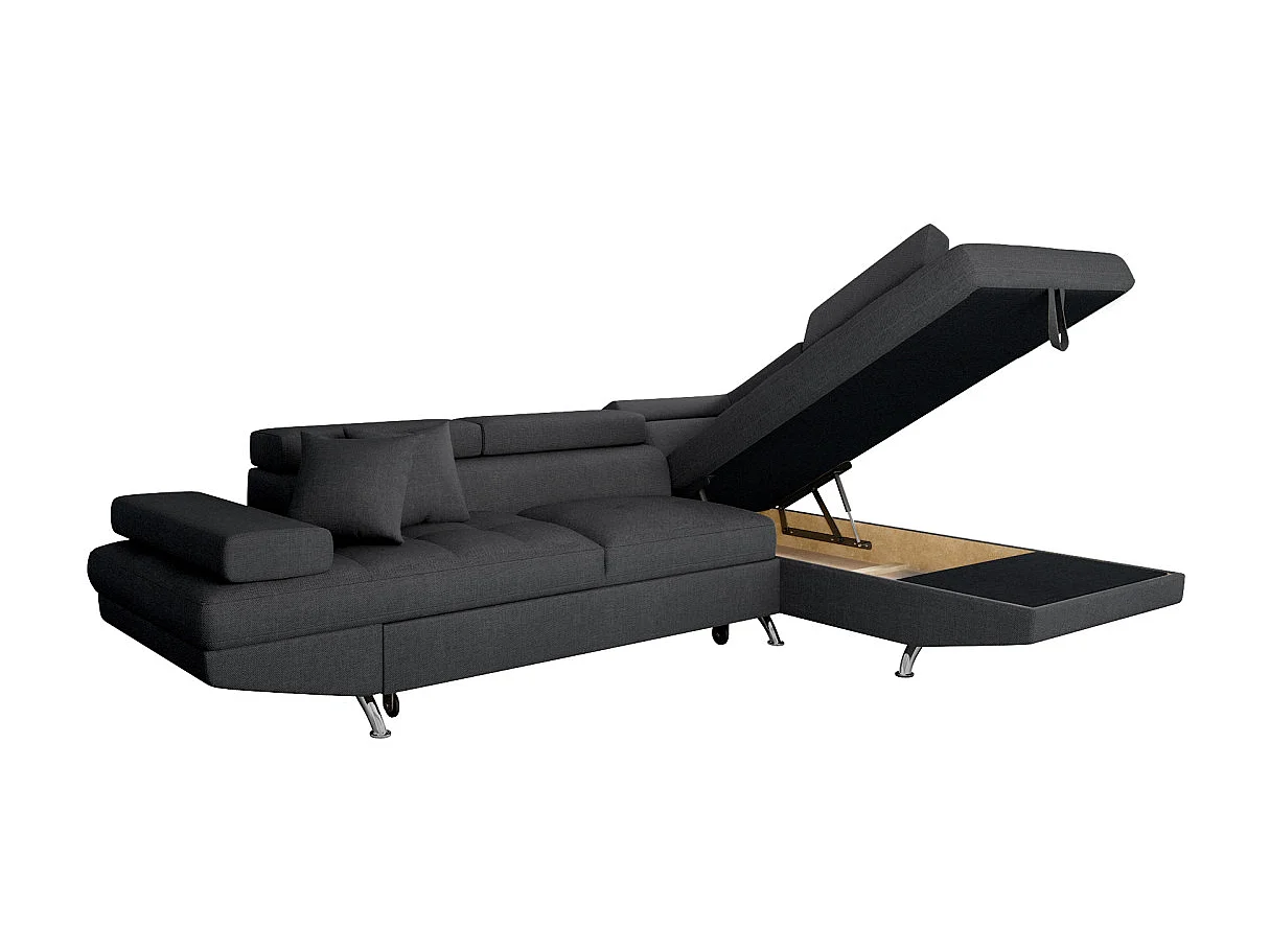 Canapé d'angle convertible 5 places en tissu gris anthracite