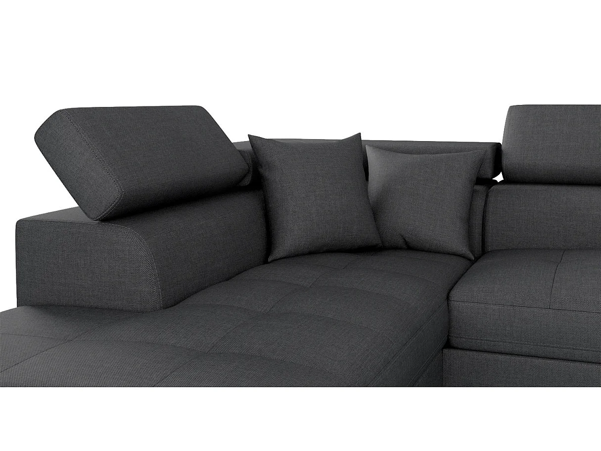 Canapé d'angle convertible 5 places en tissu gris anthracite
