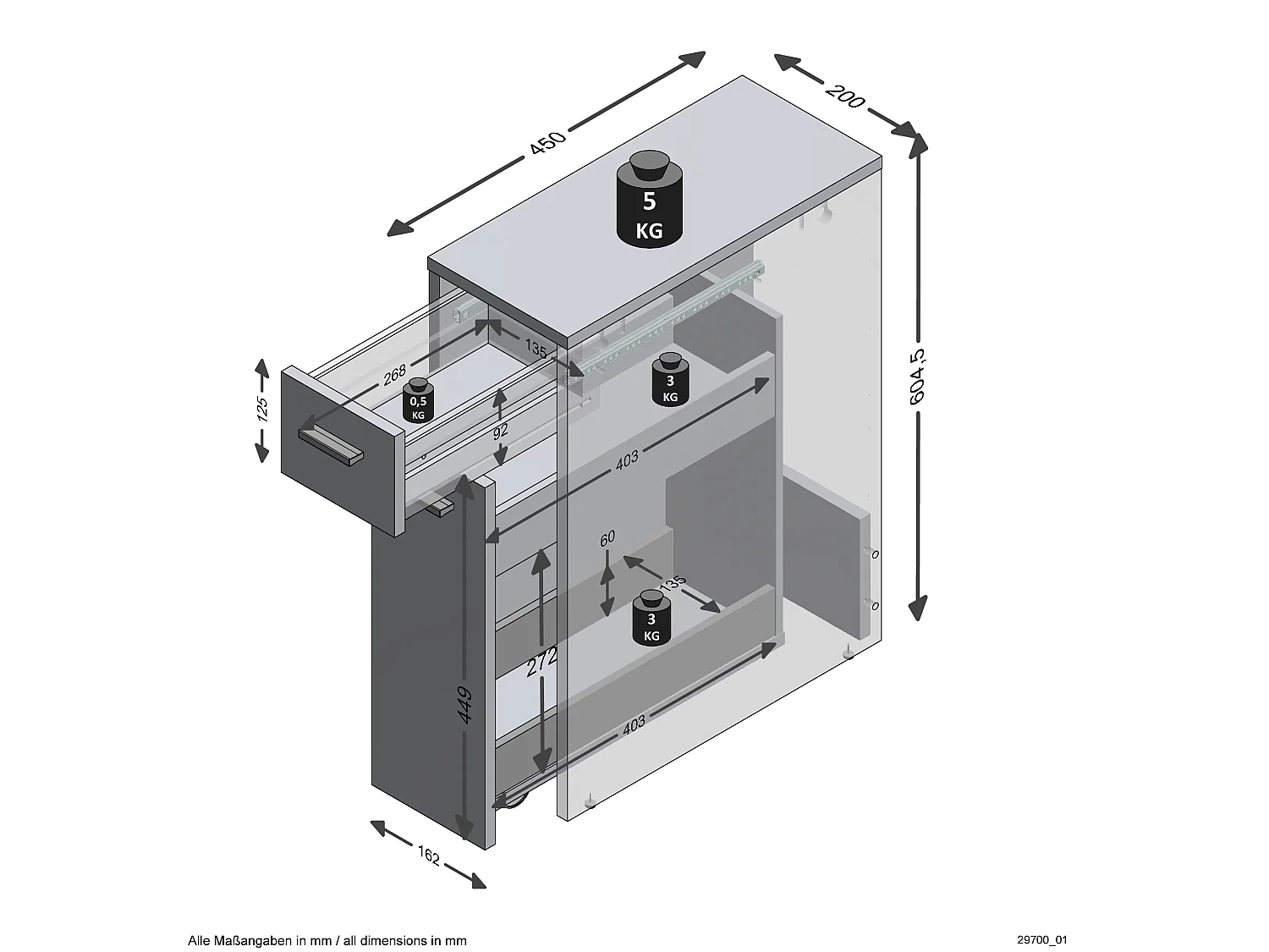 Petit Meuble Gain de Place 2 Tiroirs L20cm - Denia