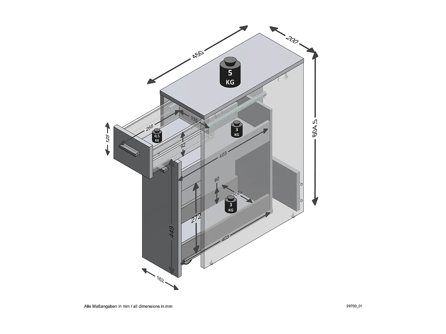 Petit Meuble Gain de Place 2 Tiroirs L20cm - Denia