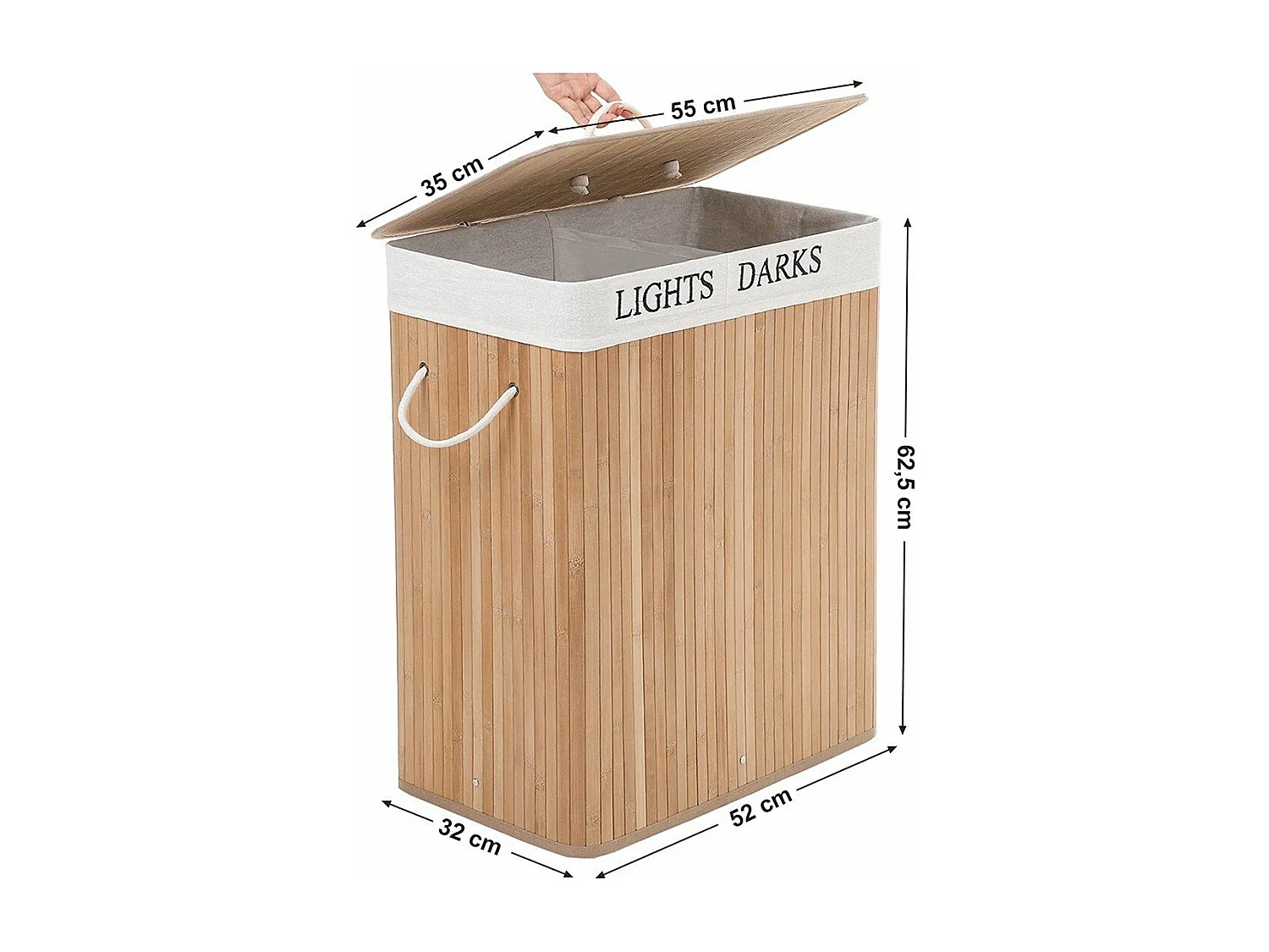 Panier à Linge 2 Compartiments en bambou - 100L