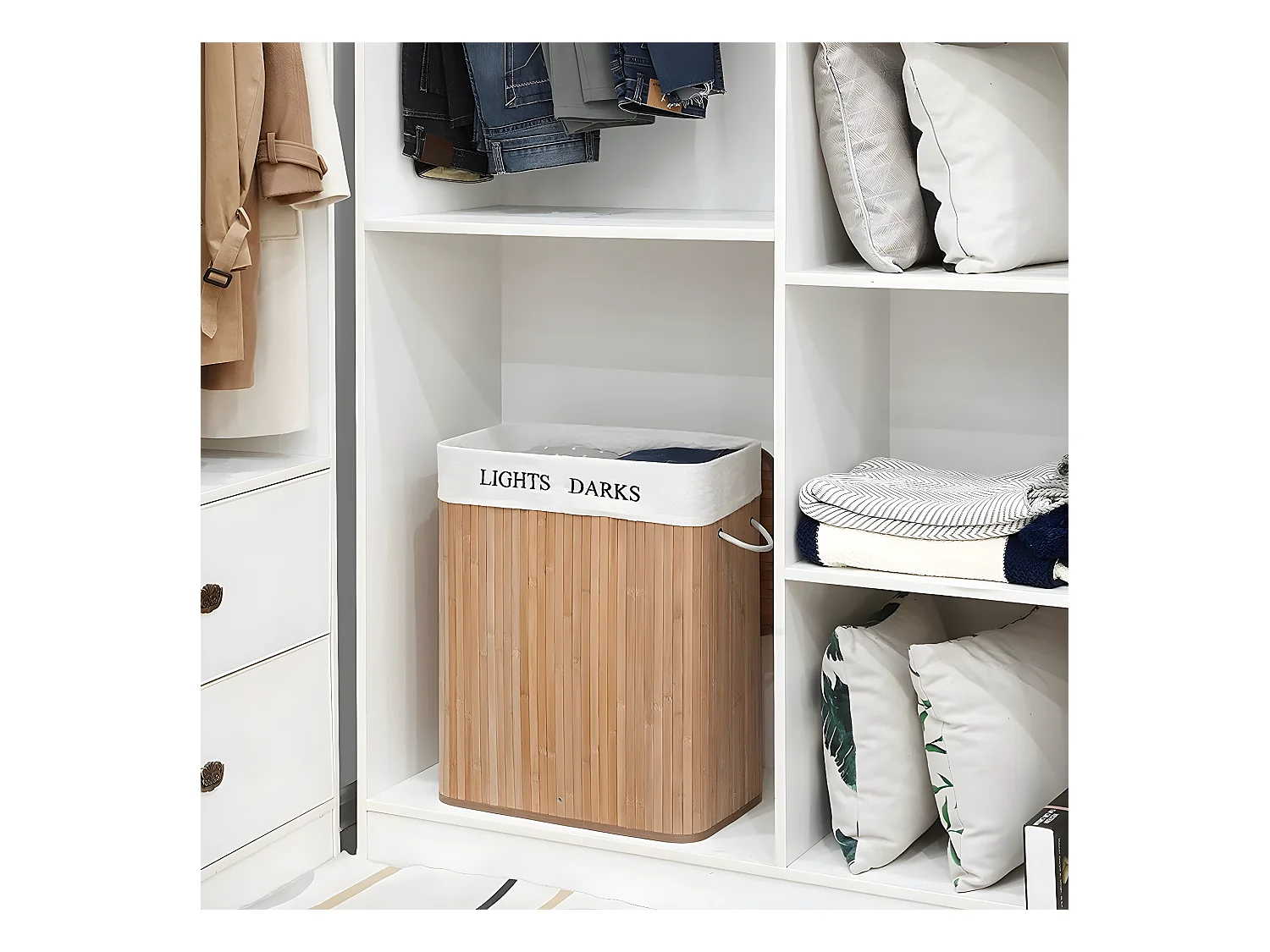 Wasmand 2 compartimenten van bamboe - 100L