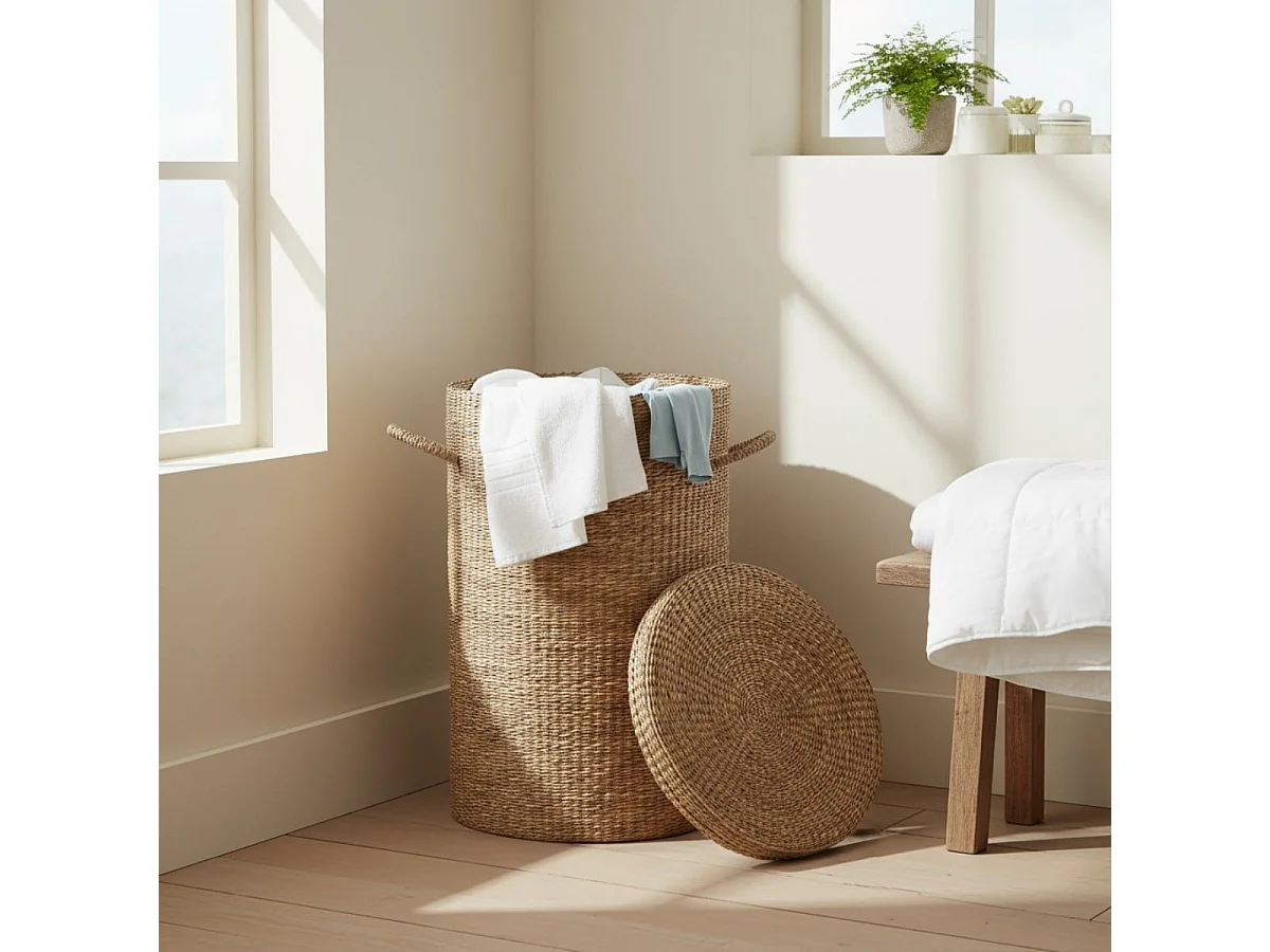 Panier à linge en jonc de mer naturel