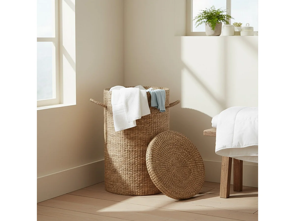 Panier à linge en jonc de mer naturel