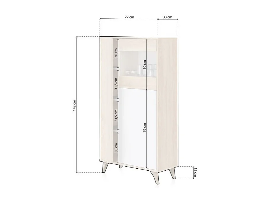 Vitrinekast met 3 deuren - H142cm - Kikua Plus