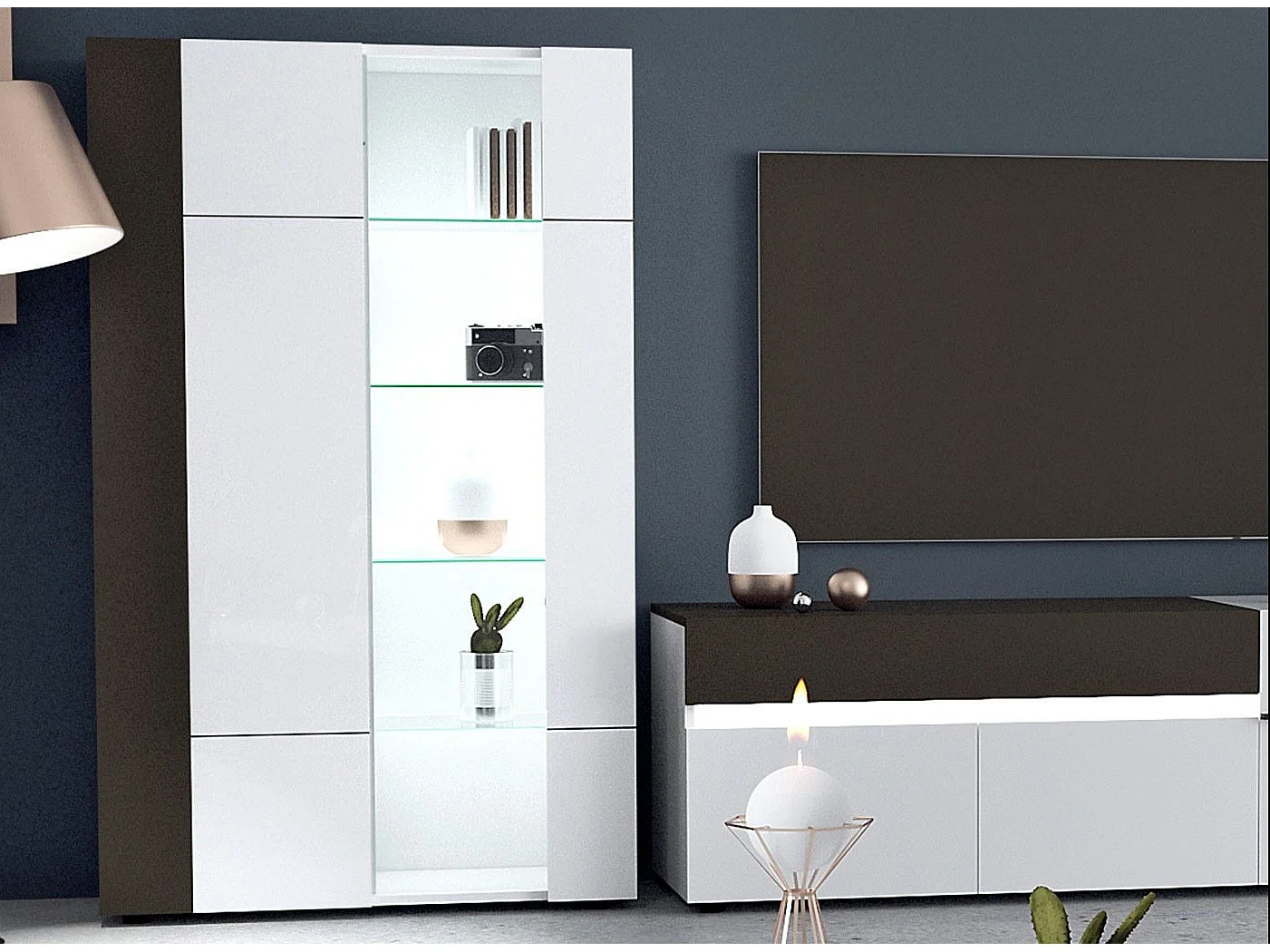 Bibliothèque avec vitrine 2 portes Karat - Fabrication Française