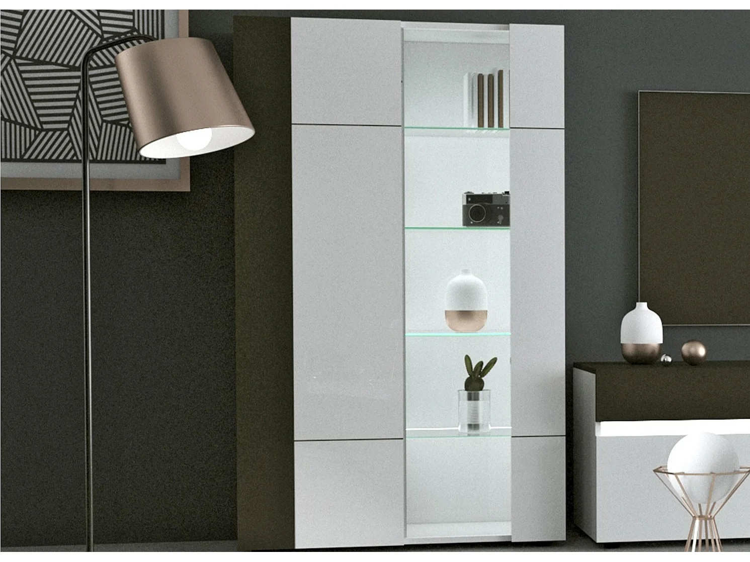 Bibliothèque avec vitrine 2 portes Karat - Fabrication Française