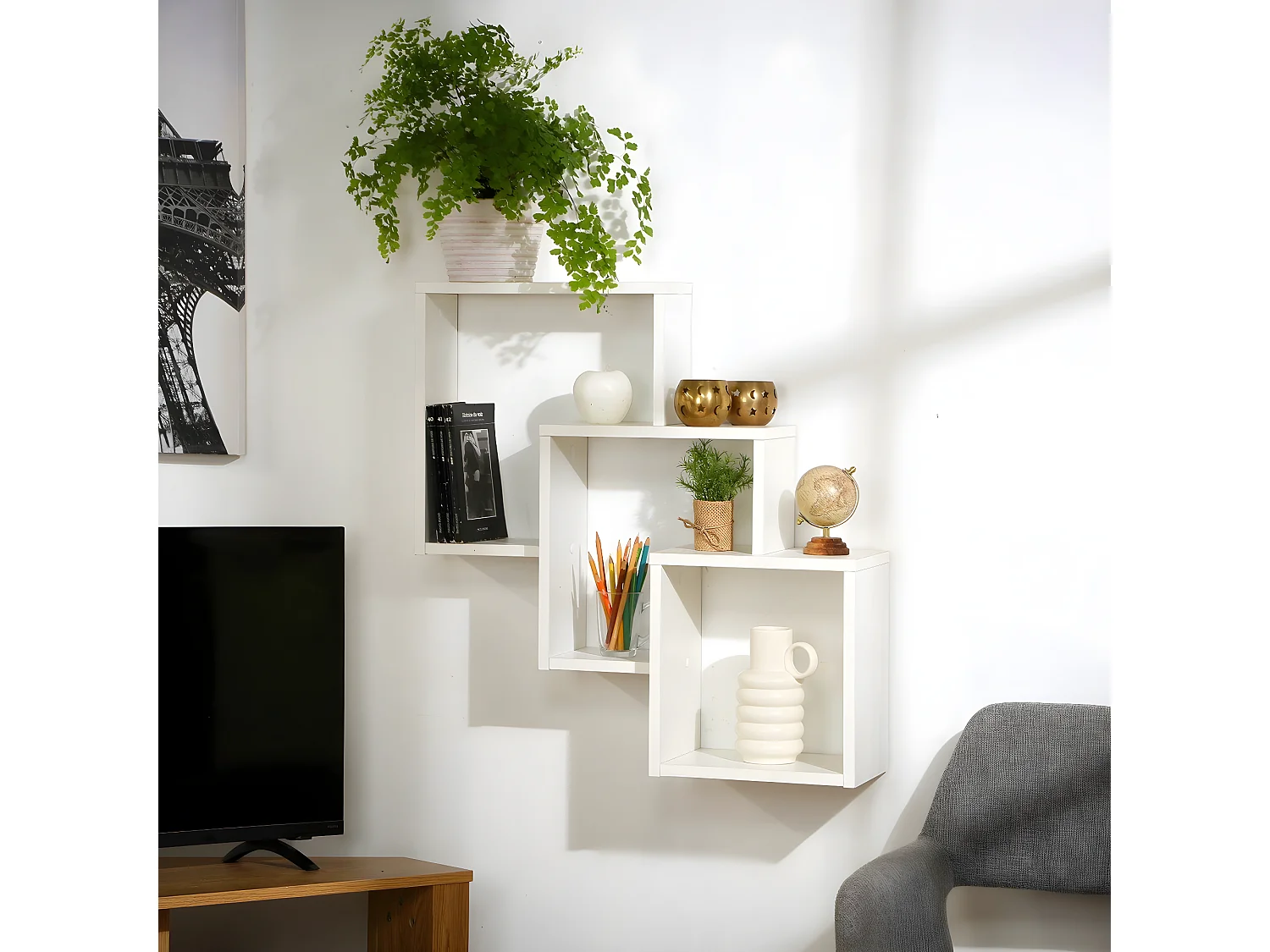 Étagère Murale avec 3 Compartiments L64 cm - Fibi