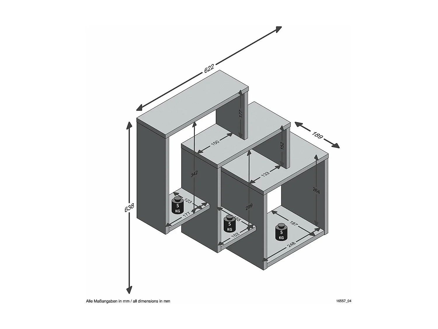 Étagère Murale avec 3 Compartiments L64 cm - Fibi