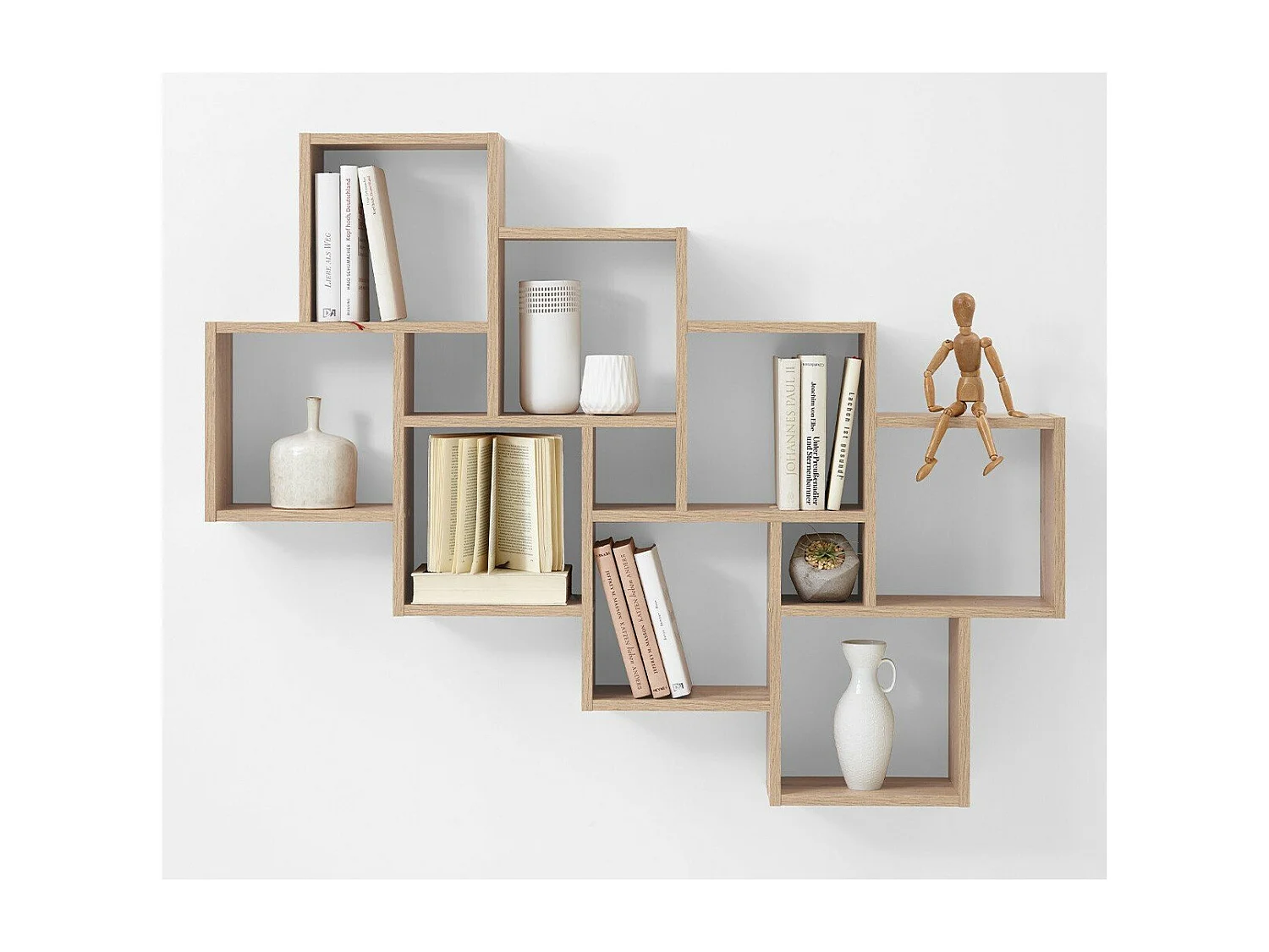 Wandschap met 11 vakken eikenkleurig