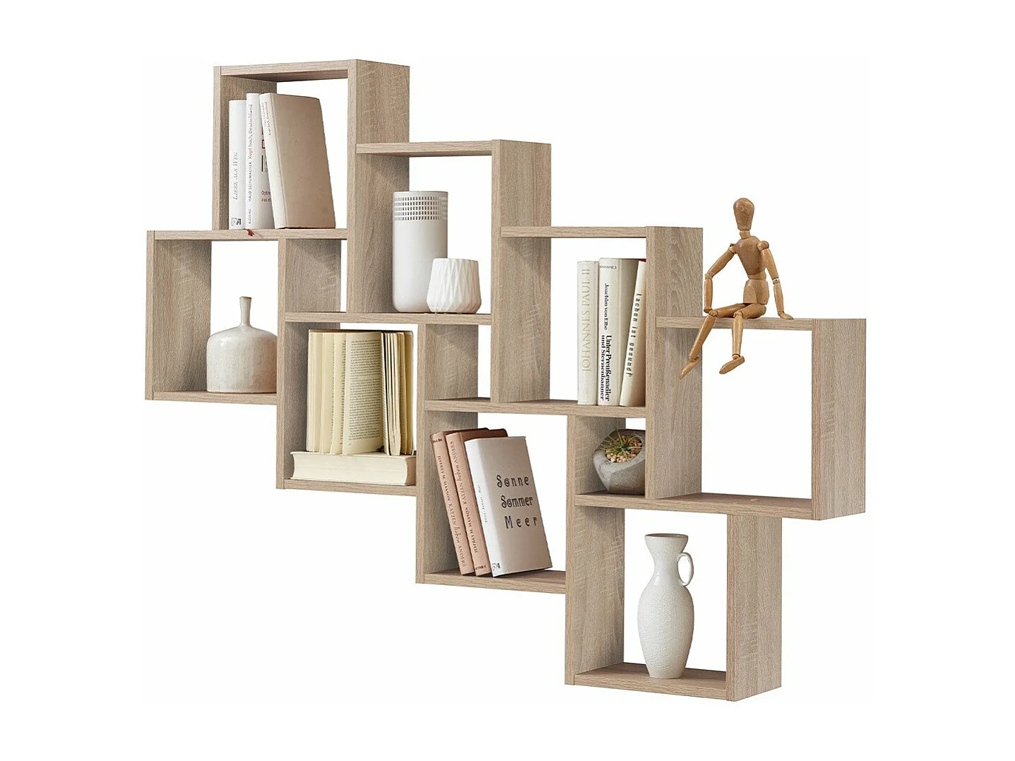 Wandschap met 11 vakken eikenkleurig