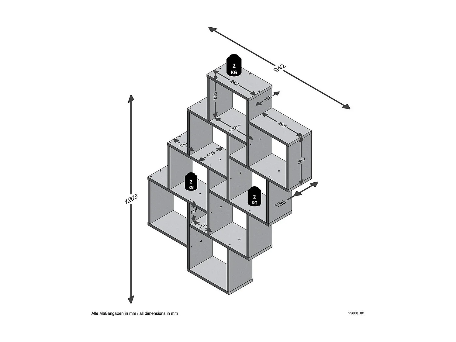 Wandschap met 11 vakken eikenkleurig