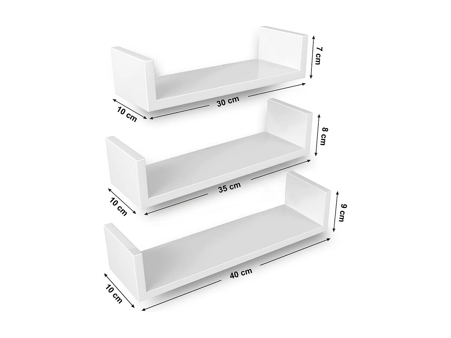 Set di 3 mensole a muro con cornici - bianco brillante