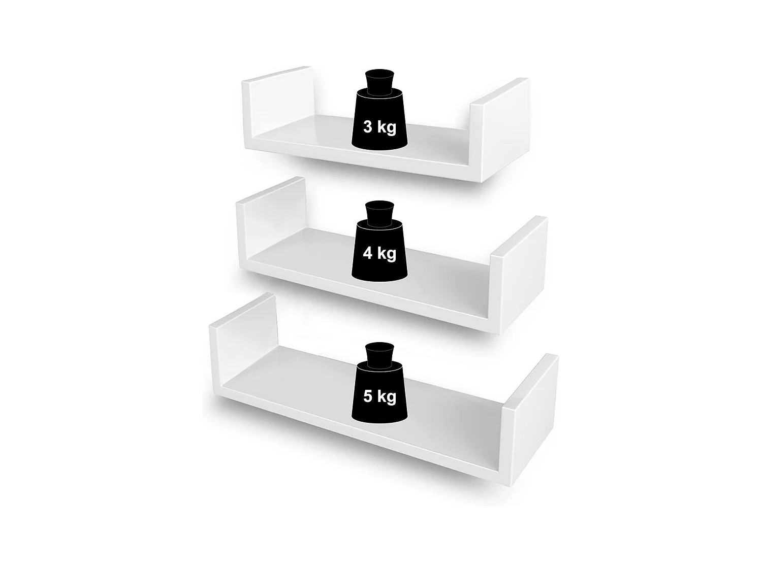 Set di 3 mensole a muro con cornici - bianco brillante