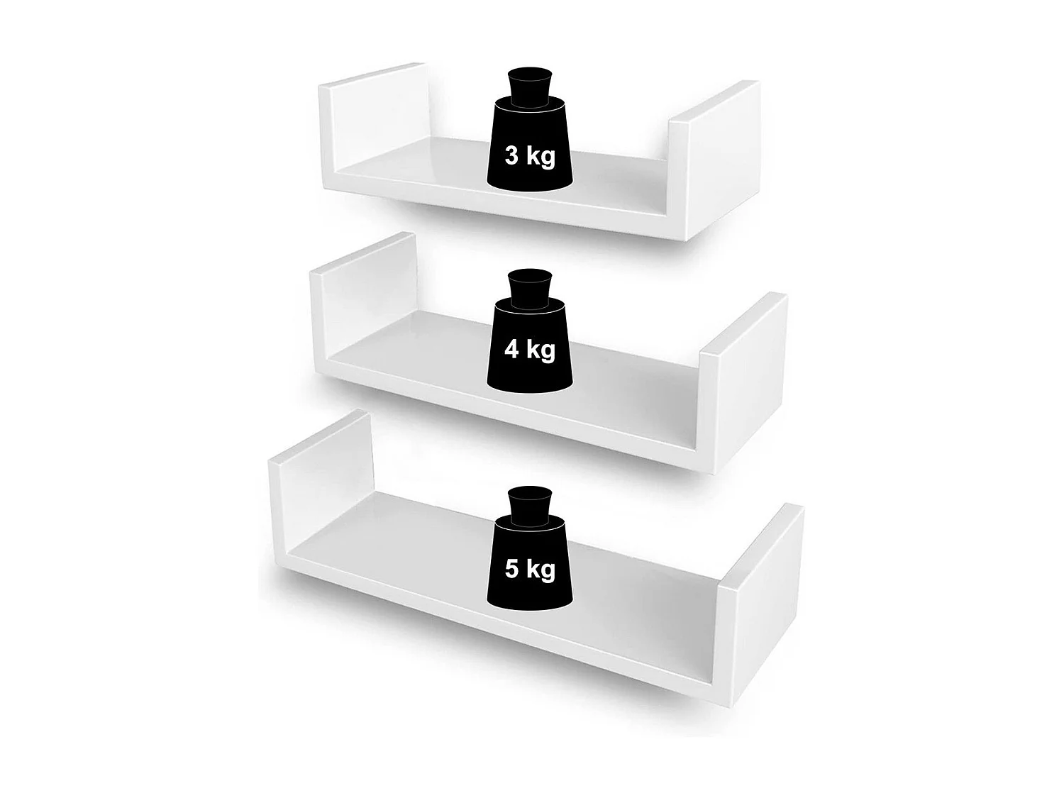 Lot de 3 Étagères Murales modernes - Blanc brillant