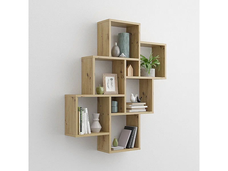 Scaffale a Parete con 8 Scomparti Rovere Artigianale