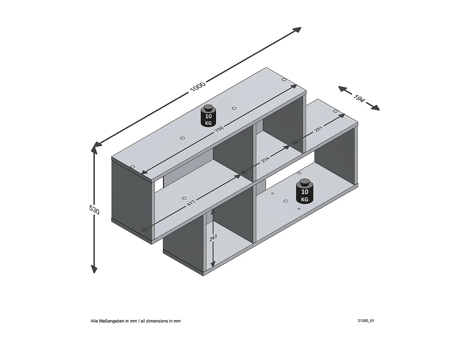 Etagère murale 4 Compartiments L100 cm - Nora