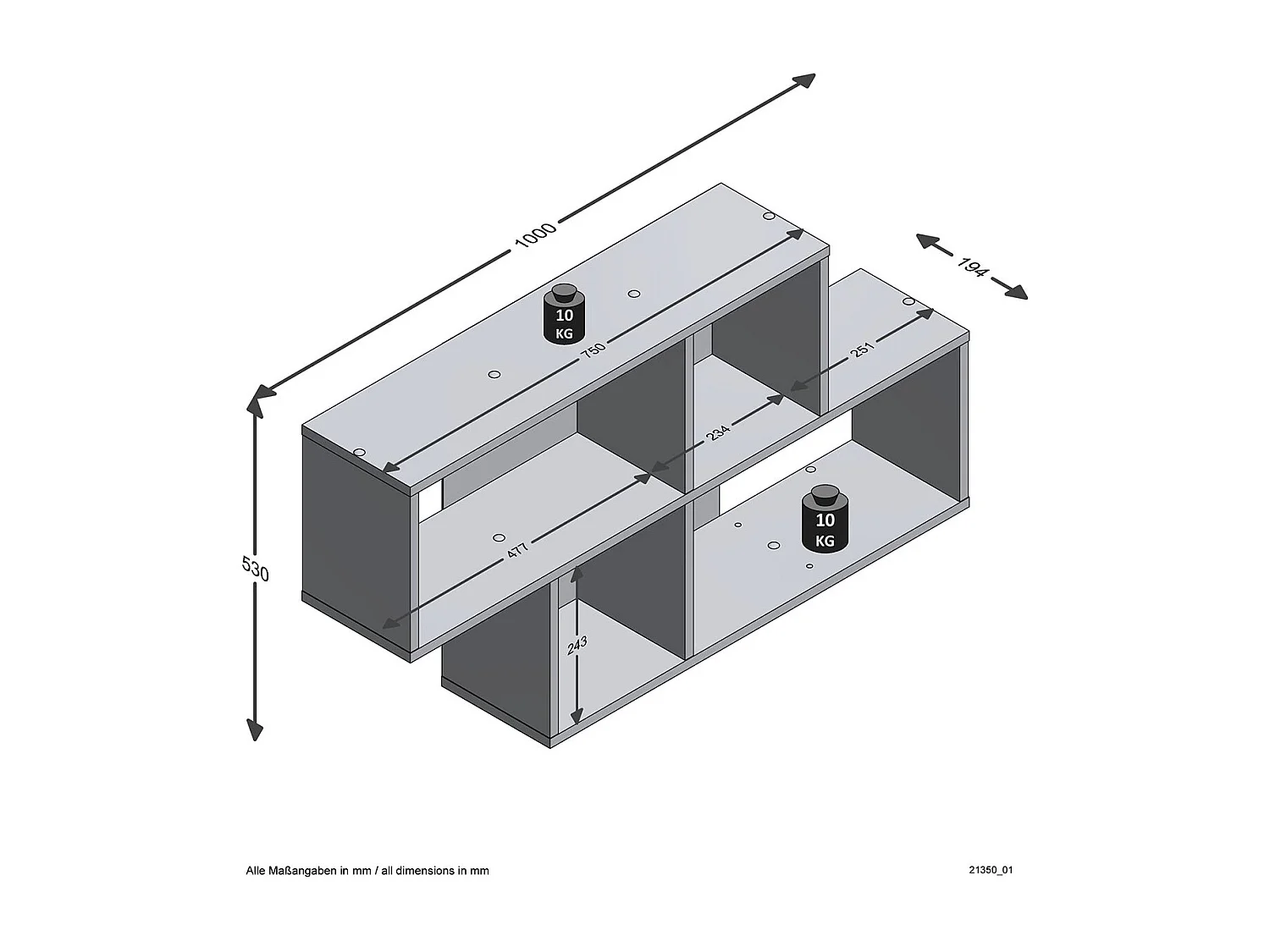 Etagère murale 4 Compartiments L100 cm - Nora