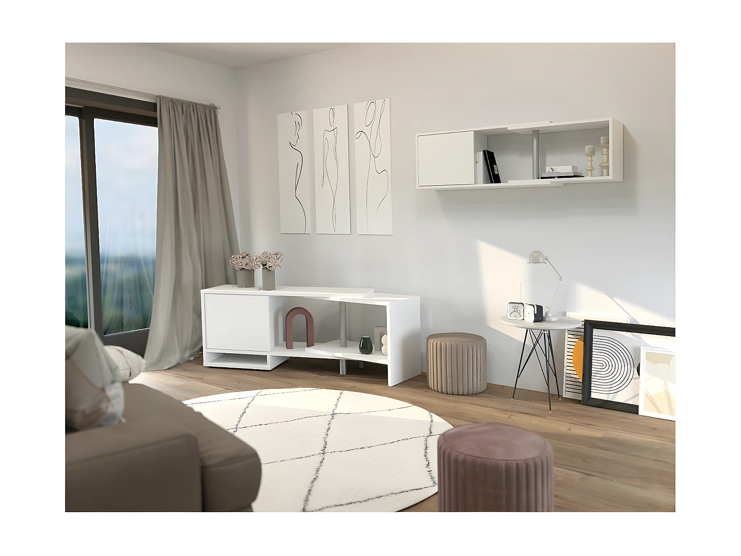 Étagère Murale 1 Porte 4 Niches avec Angle Modulable - Flex