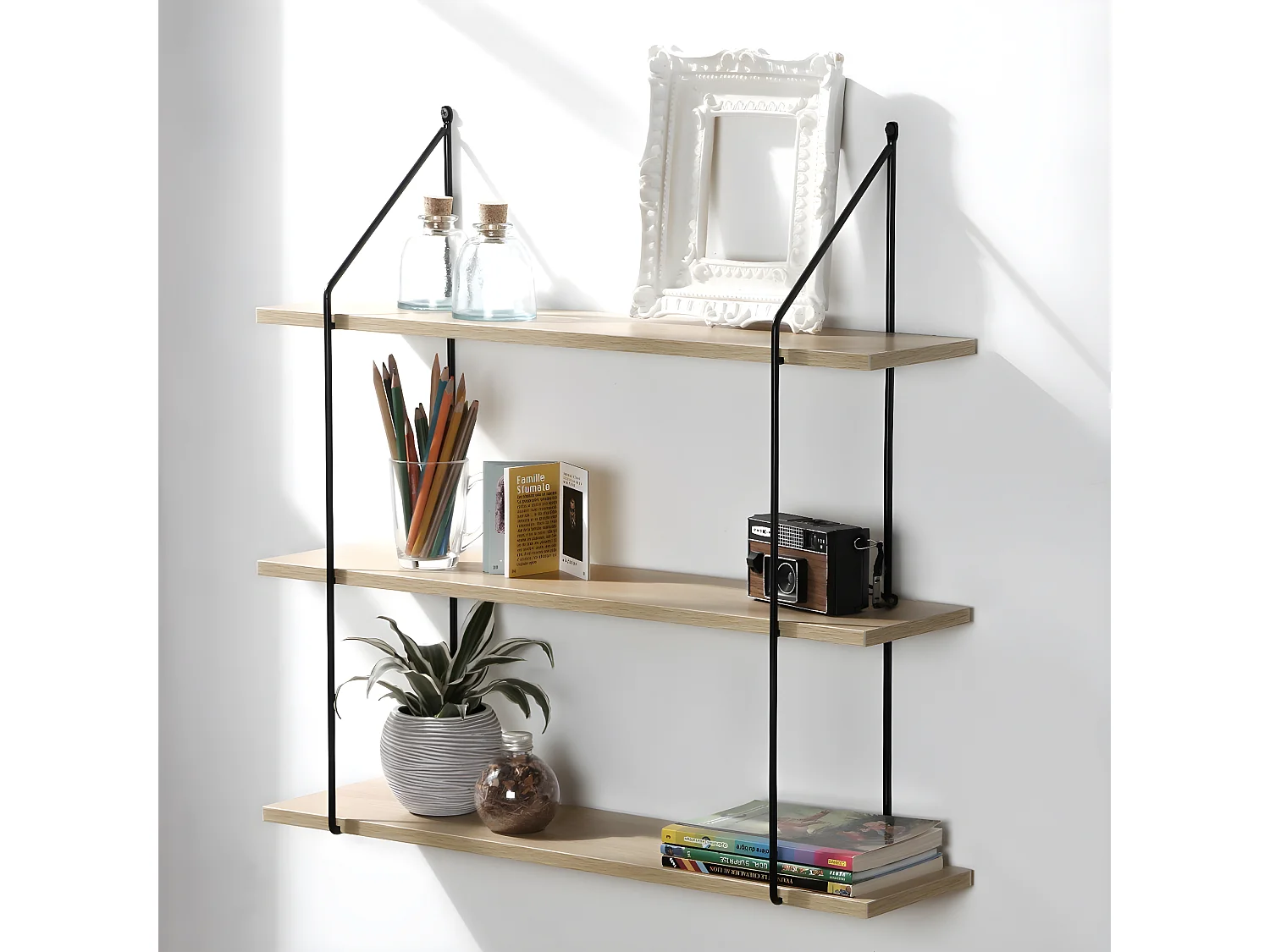 Wandregal 3 Ebenen Holzdekor L60 cm