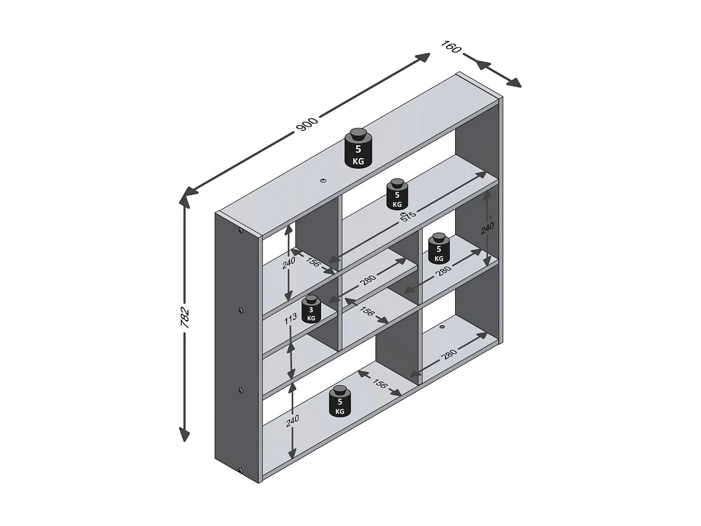 Etagère Murale 9 Compartiments L90 cm - Mika