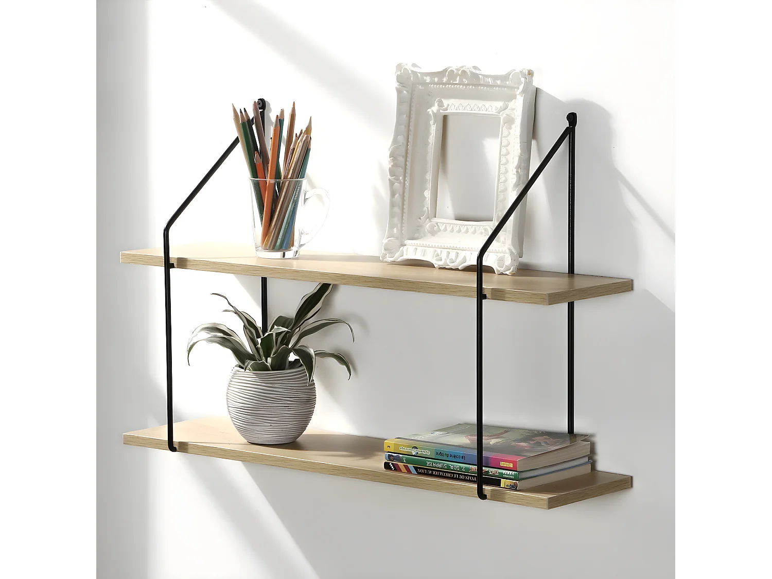 Wandplank 2 niveaus Houtdecor L60 cm