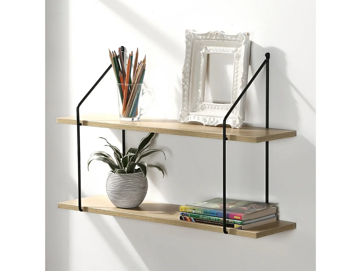 Balda de pared 2 niveles acabado madera 60 cm de largo