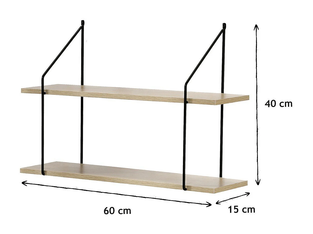 Balda de pared 2 niveles acabado madera 60 cm de largo