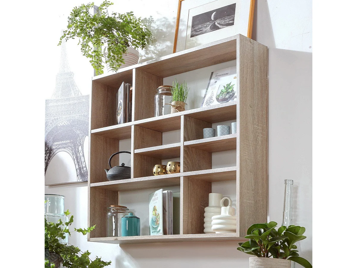 Wandschap met 9 vakken eikenkleurig