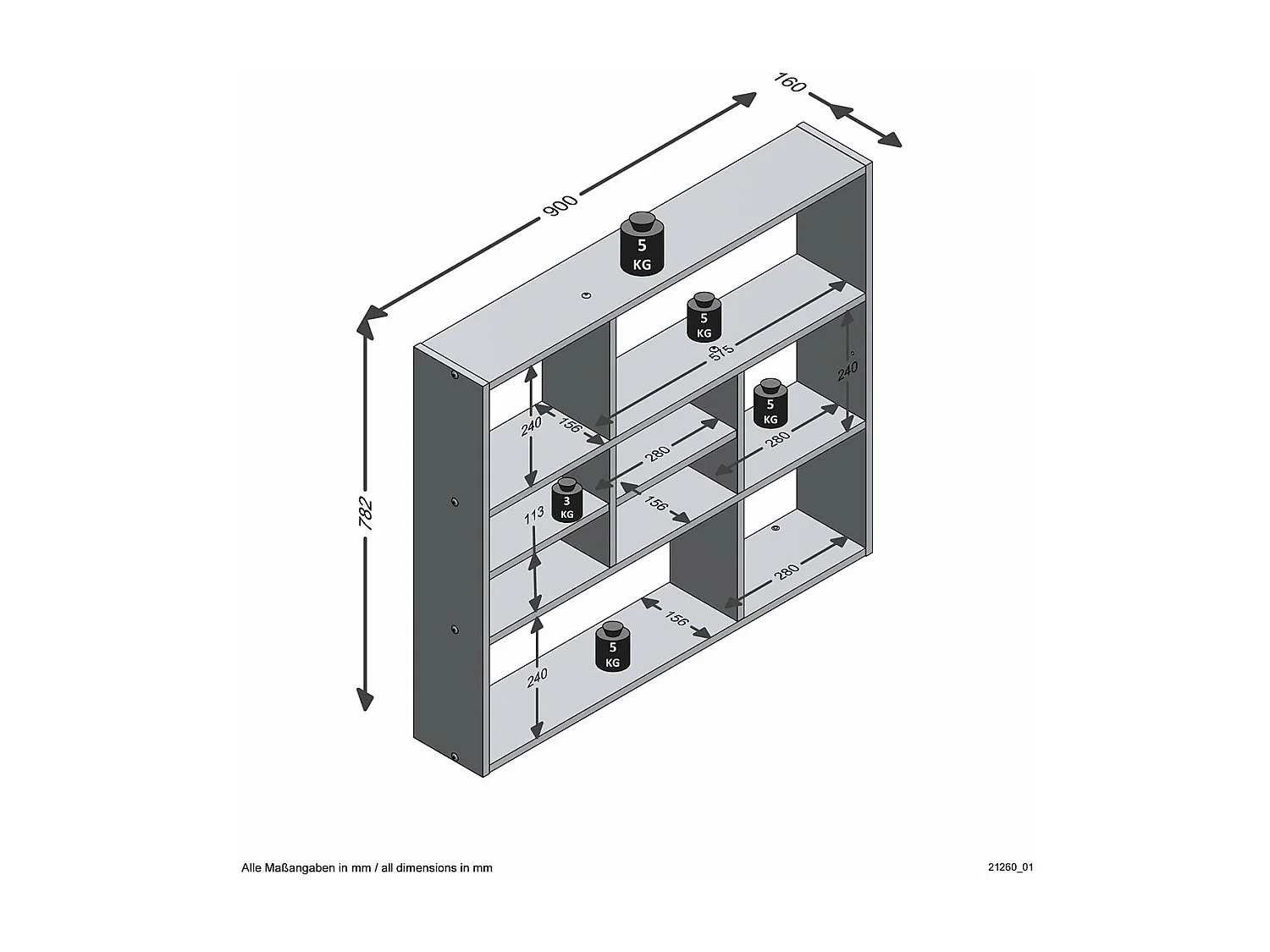 Wandschap met 9 vakken eikenkleurig