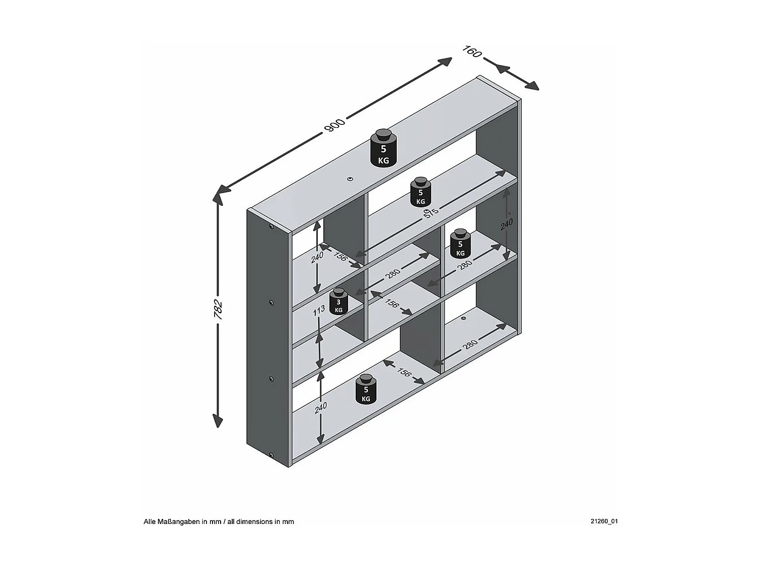 Wandschap met 9 vakken eikenkleurig