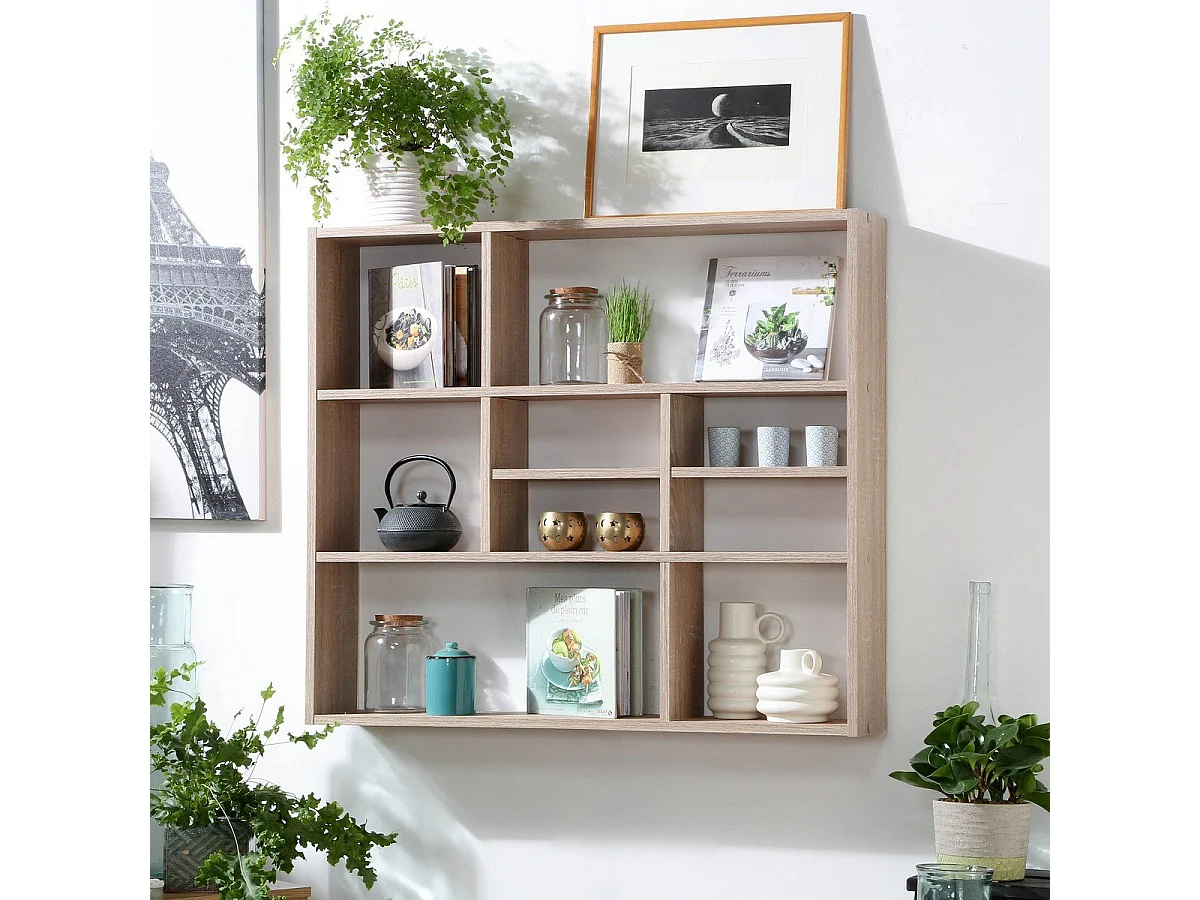 FMD Wandregal mit 9 Fächern Eichenoptik