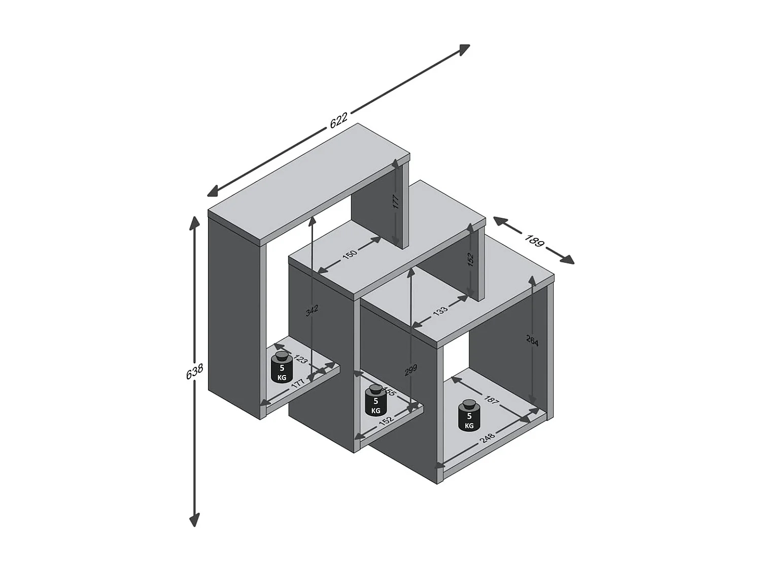 Étagère Murale avec 3 Compartiments L64 cm - Fibi