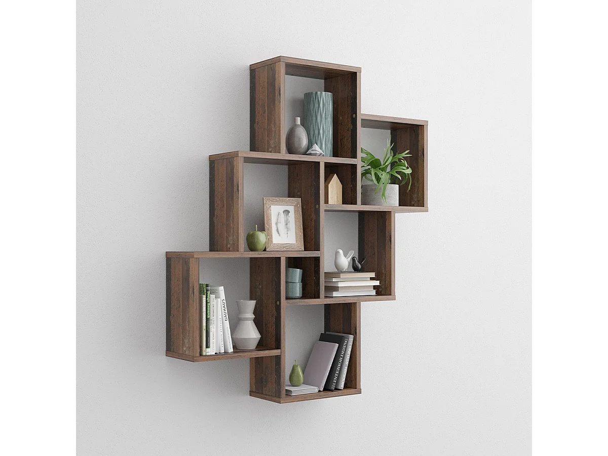 Mensola a Parete con 8 Scomparti Stile Anticato Scuro