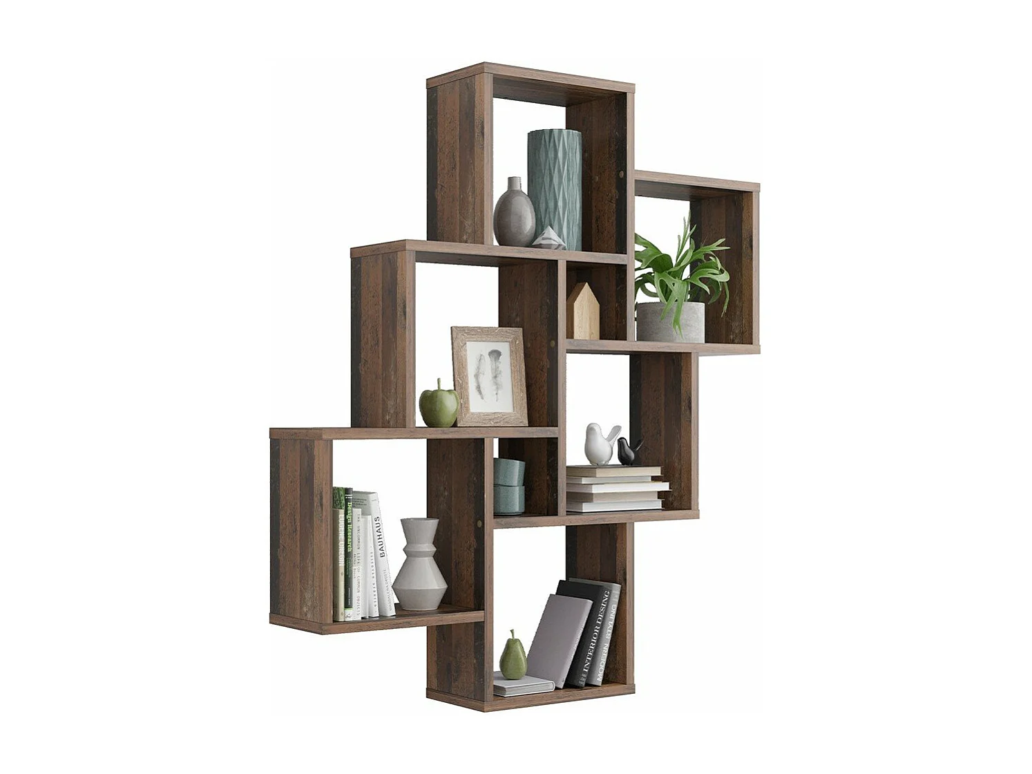 Mensola a Parete con 8 Scomparti Stile Anticato Scuro