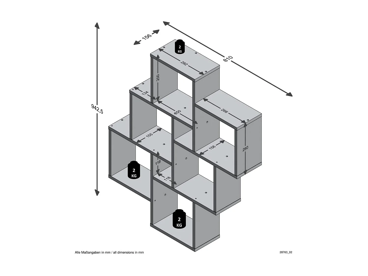 Mensola a Parete con 8 Scomparti Stile Anticato Scuro