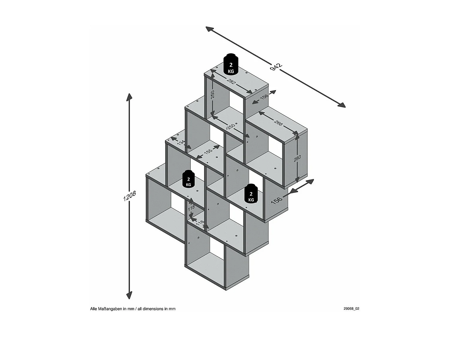Estantería de pared con 11 compartimentos blanca