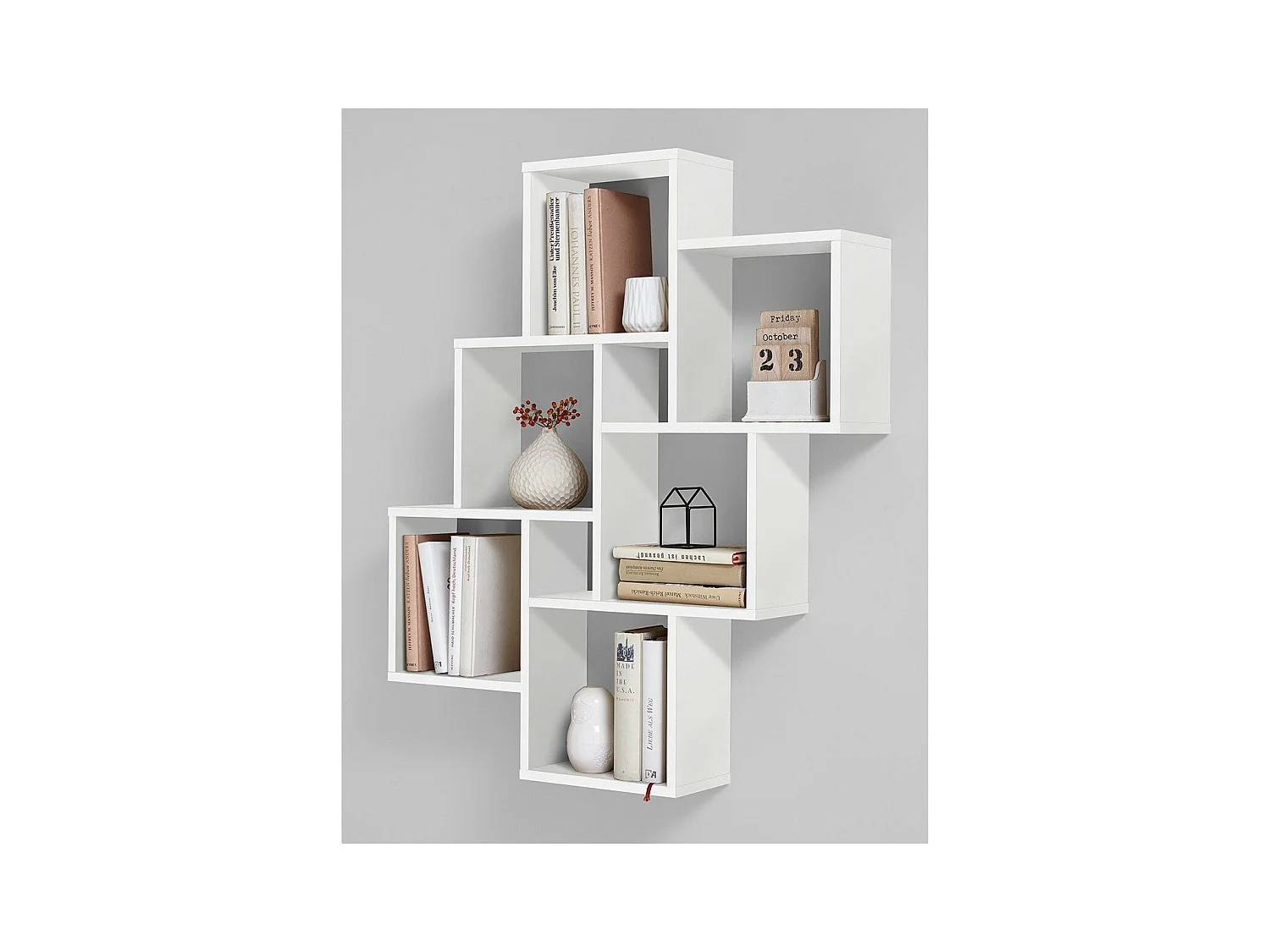 Estantería de pared con 8 compartimentos blanca