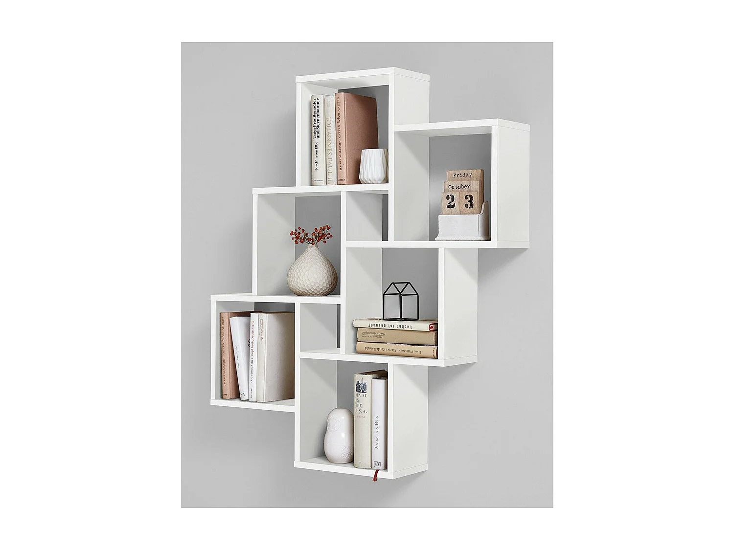 Mensola a Parete con 8 Scomparti Bianco